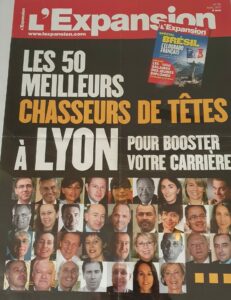 visuel de la couverture du magazine l'Expension avec les photos des 50 meilleurs chasseurs de têtes de Lyon