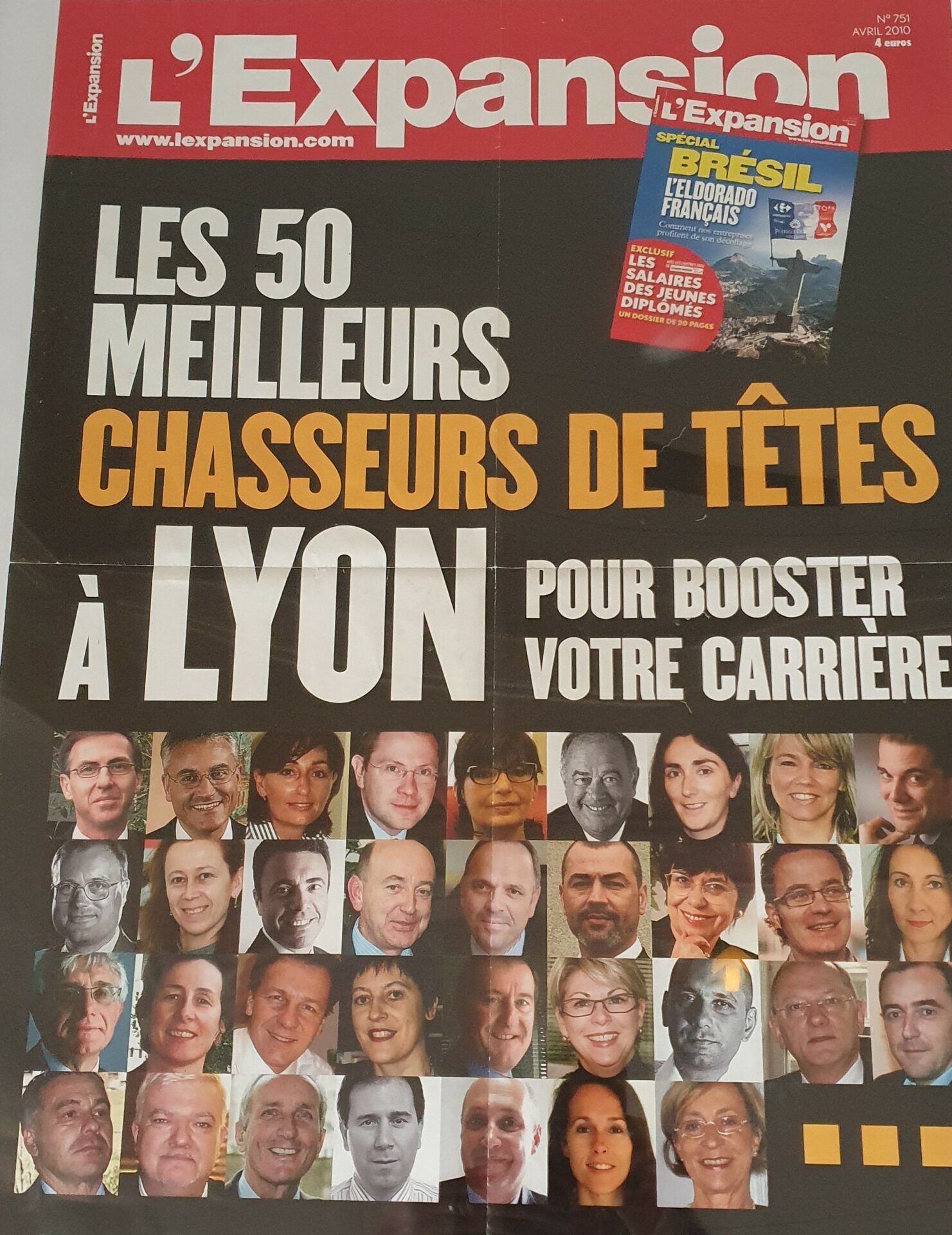 visuel de la couverture du magazine l'Expension avec les photos des 50 meilleurs chasseurs de têtes de Lyon